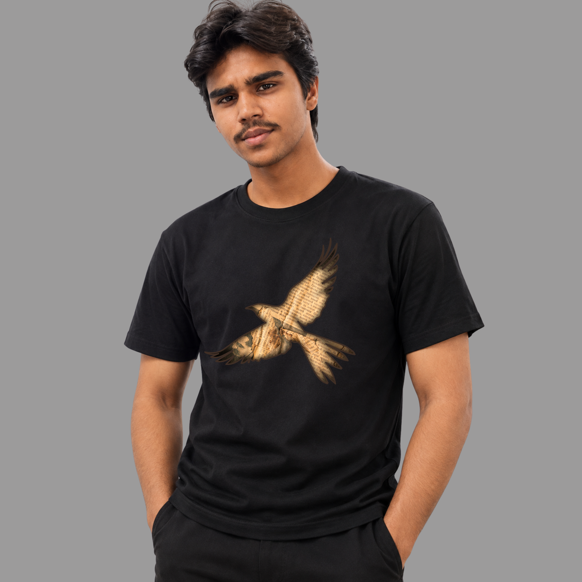 Vintage Newsprint Bird Graphic Tee
