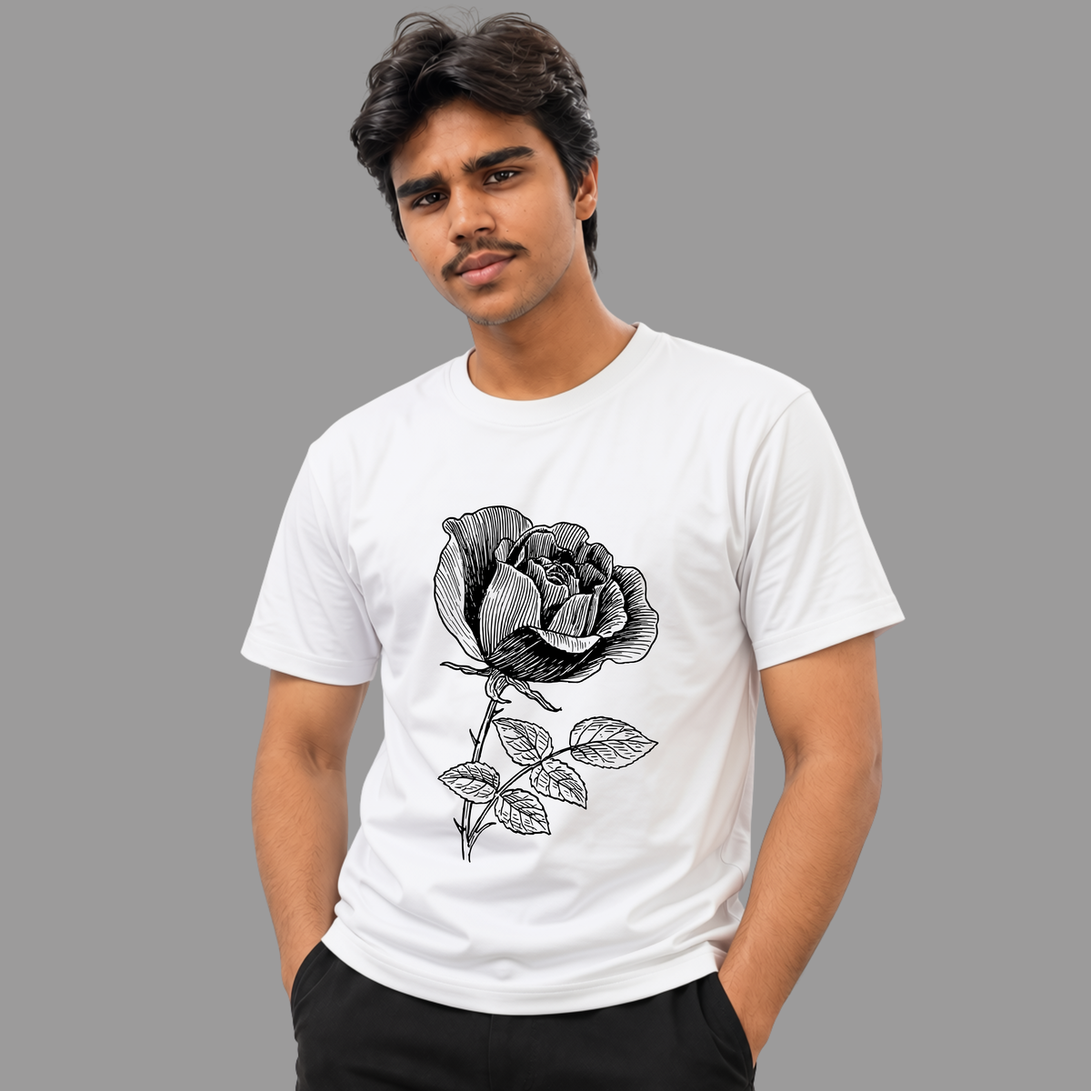 Black Rose Line Art Graphic Tee
