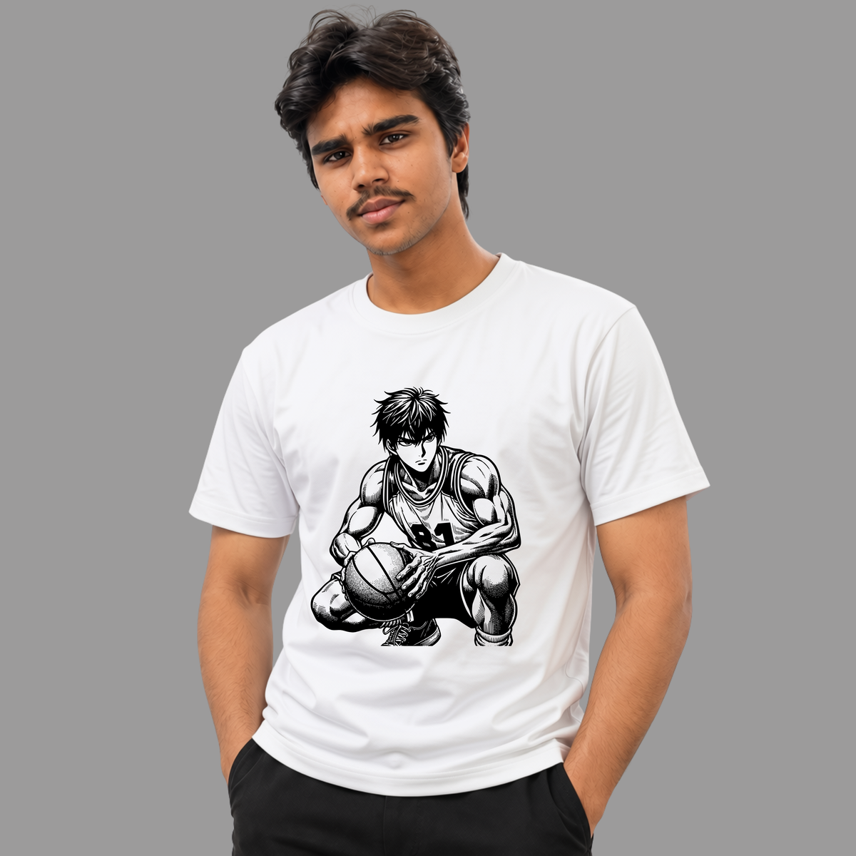 Anime Basketball Player Line Art Graphic Tee