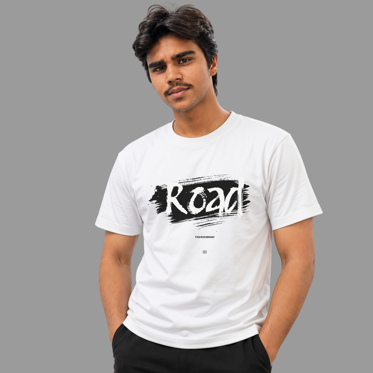 Stylish White T-Shirt with Road Graphic Design