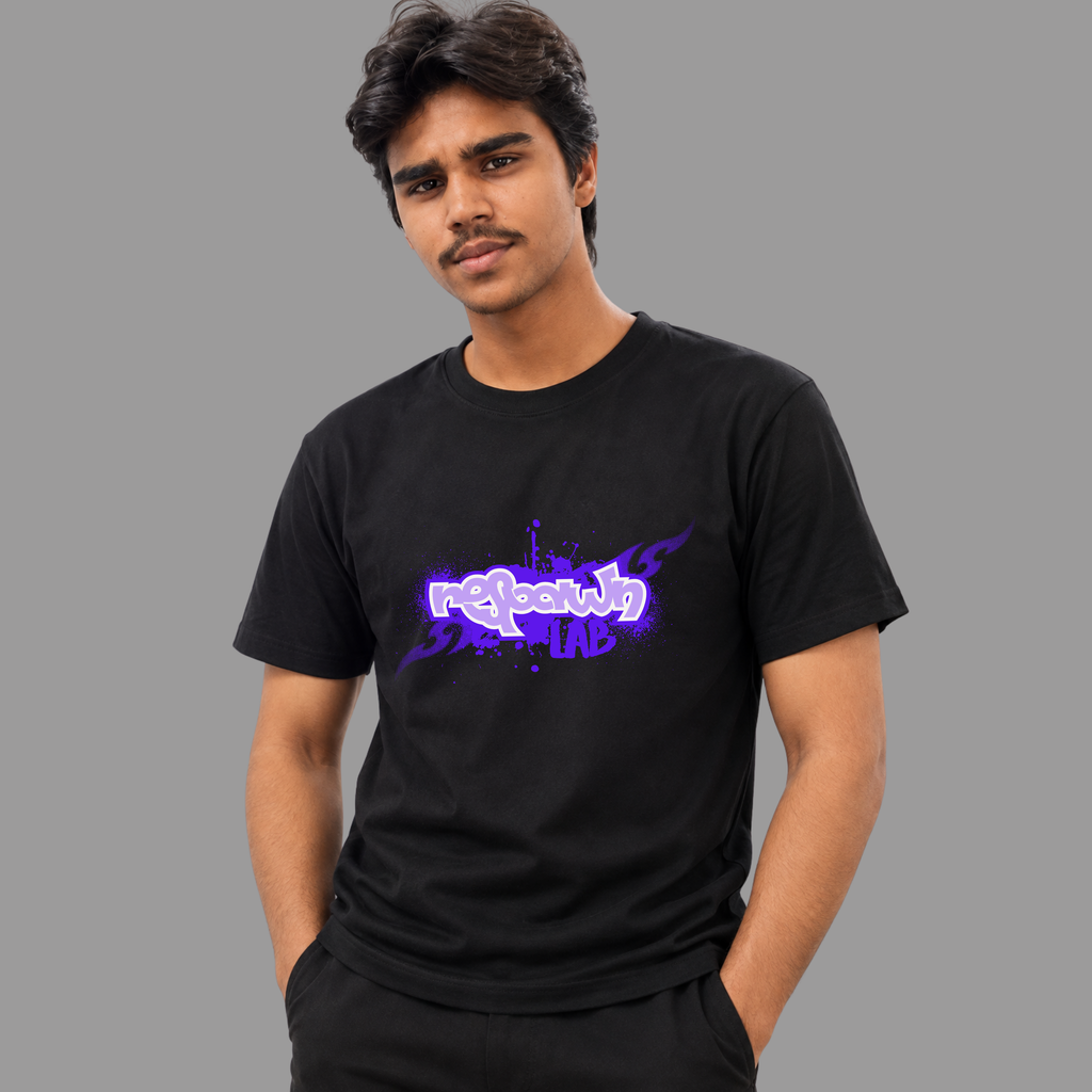 Urban Purple Graffiti Black Graphic T-Shirt | Streetwear Tee