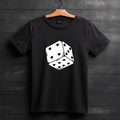 Black T-Shirt With White Dice Graphic Print — Casual Gaming Tee For Luck And Style