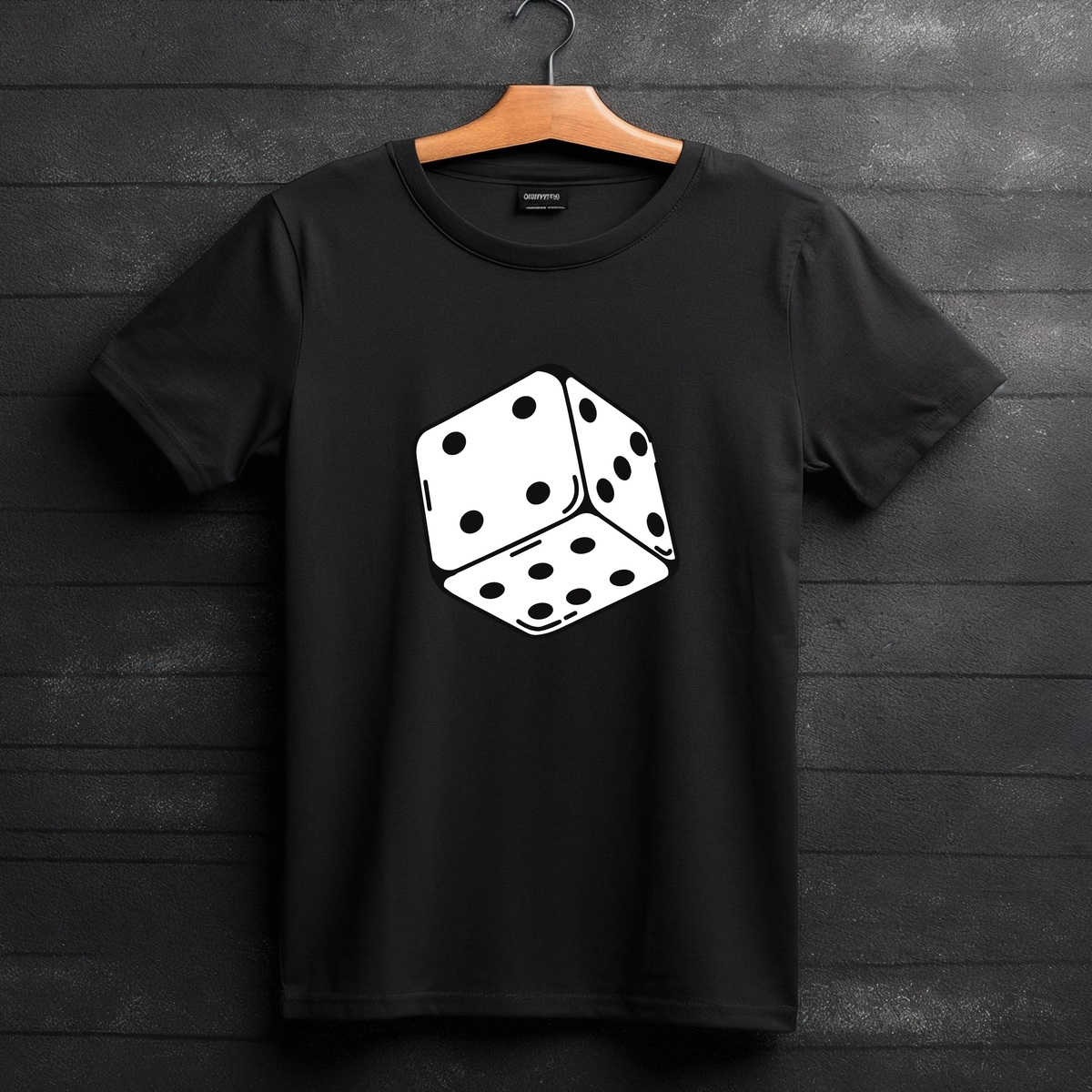 Black T-Shirt With White Dice Graphic Print — Casual Gaming Tee For Luck And Style