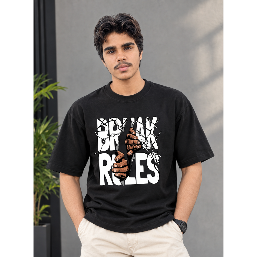 Men's Oversized Break Rules Graphic T-Shirt - Drop Shoulder