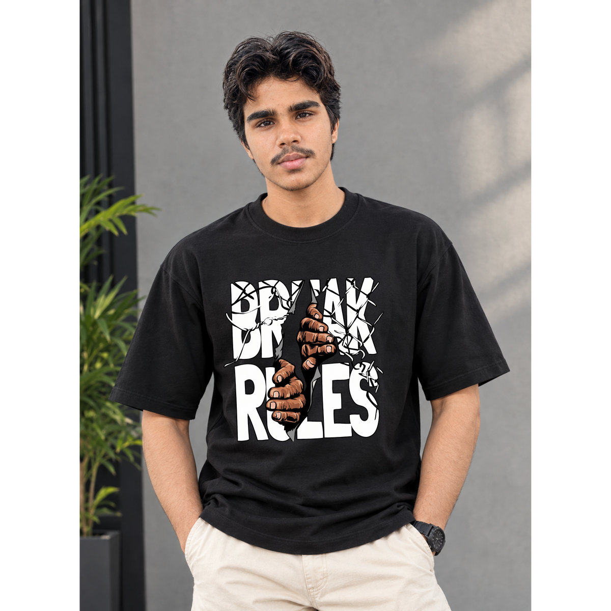 Men's Oversized Break Rules Graphic T-Shirt - Drop Shoulder