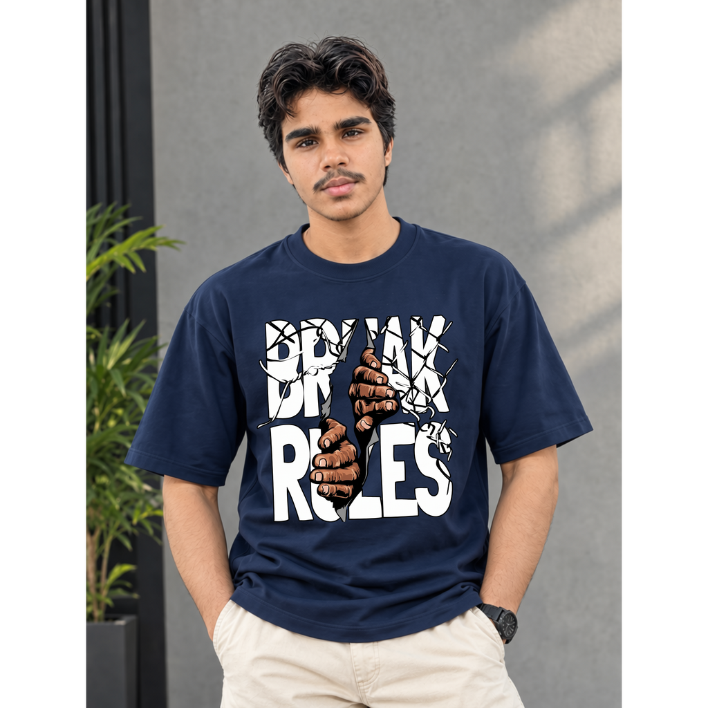 Men's Oversized Break Rules Graphic T-Shirt - Drop Shoulder