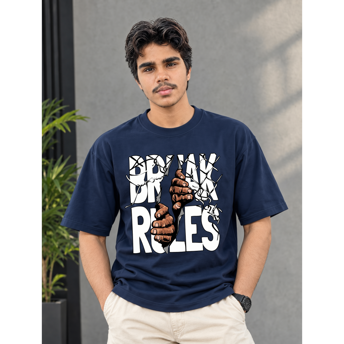 Men's Oversized Break Rules Graphic T-Shirt - Drop Shoulder