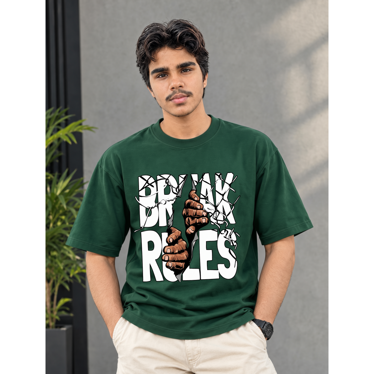 Men's Oversized Break Rules Graphic T-Shirt - Drop Shoulder