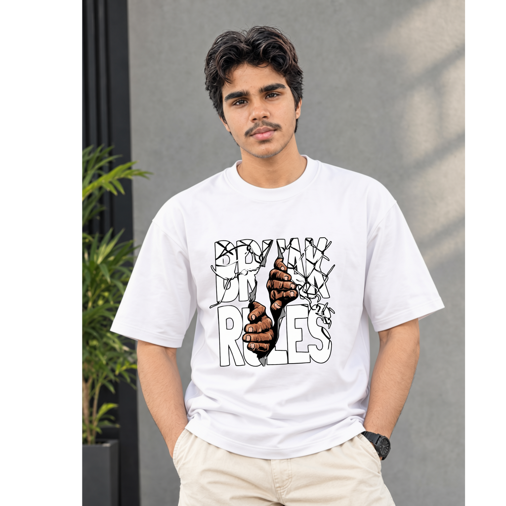 Men's Oversized Break Rules Graphic T-Shirt - Drop Shoulder