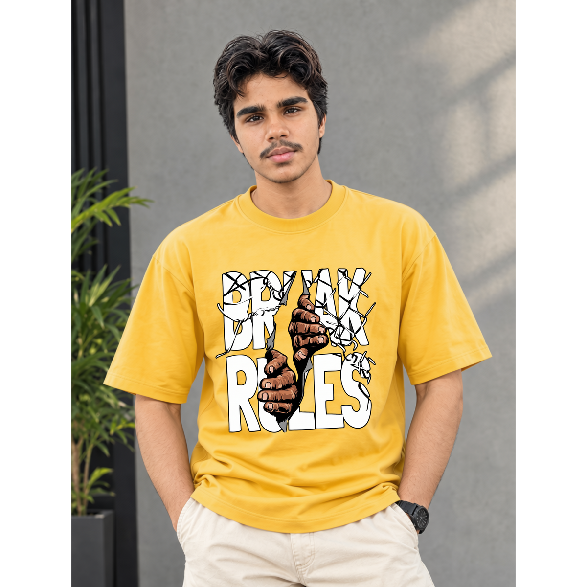 Men's Oversized Break Rules Graphic T-Shirt - Drop Shoulder
