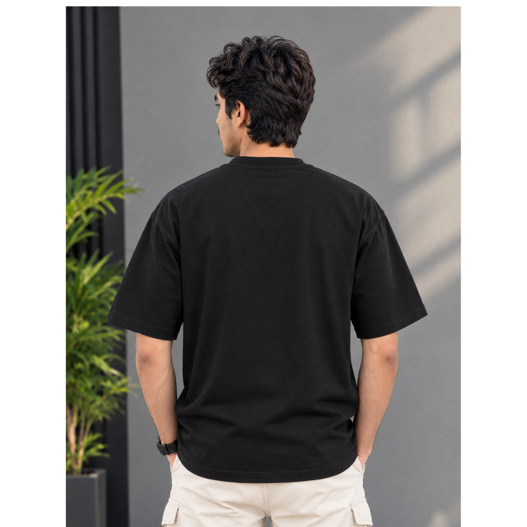 Men's Oversized Overthinking Focus Graphic T-Shirt - Black Drop Shoulder