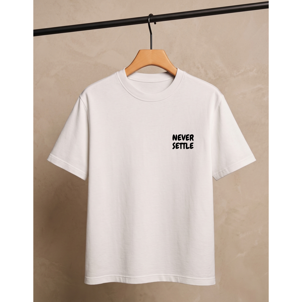 Men's Oversized Never Settle Graphic T-Shirt - White Drop Shoulder