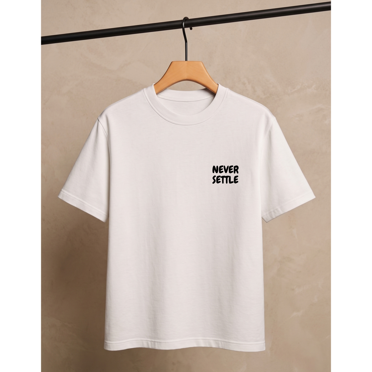 Men's Oversized Never Settle Graphic T-Shirt - White Drop Shoulder
