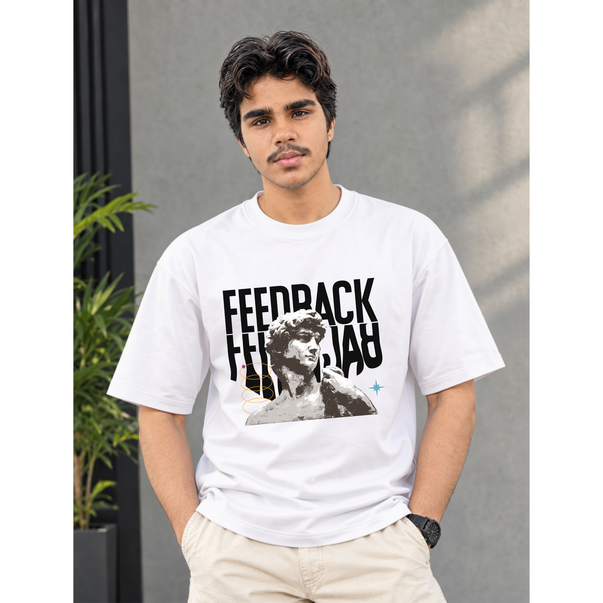 Men's Oversized Feedback David Graphic T-Shirt - White Drop Shoulder