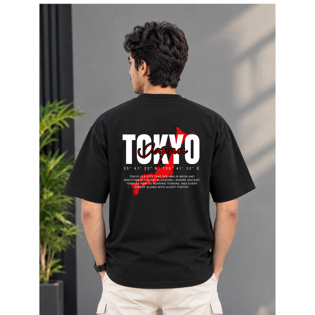 Men's Oversized Tokyo Japan Graphic T-Shirt - Black Drop ShoulderMen's Oversized Never Settle Graphic T-Shirt - White Drop Shoulder (Copy)