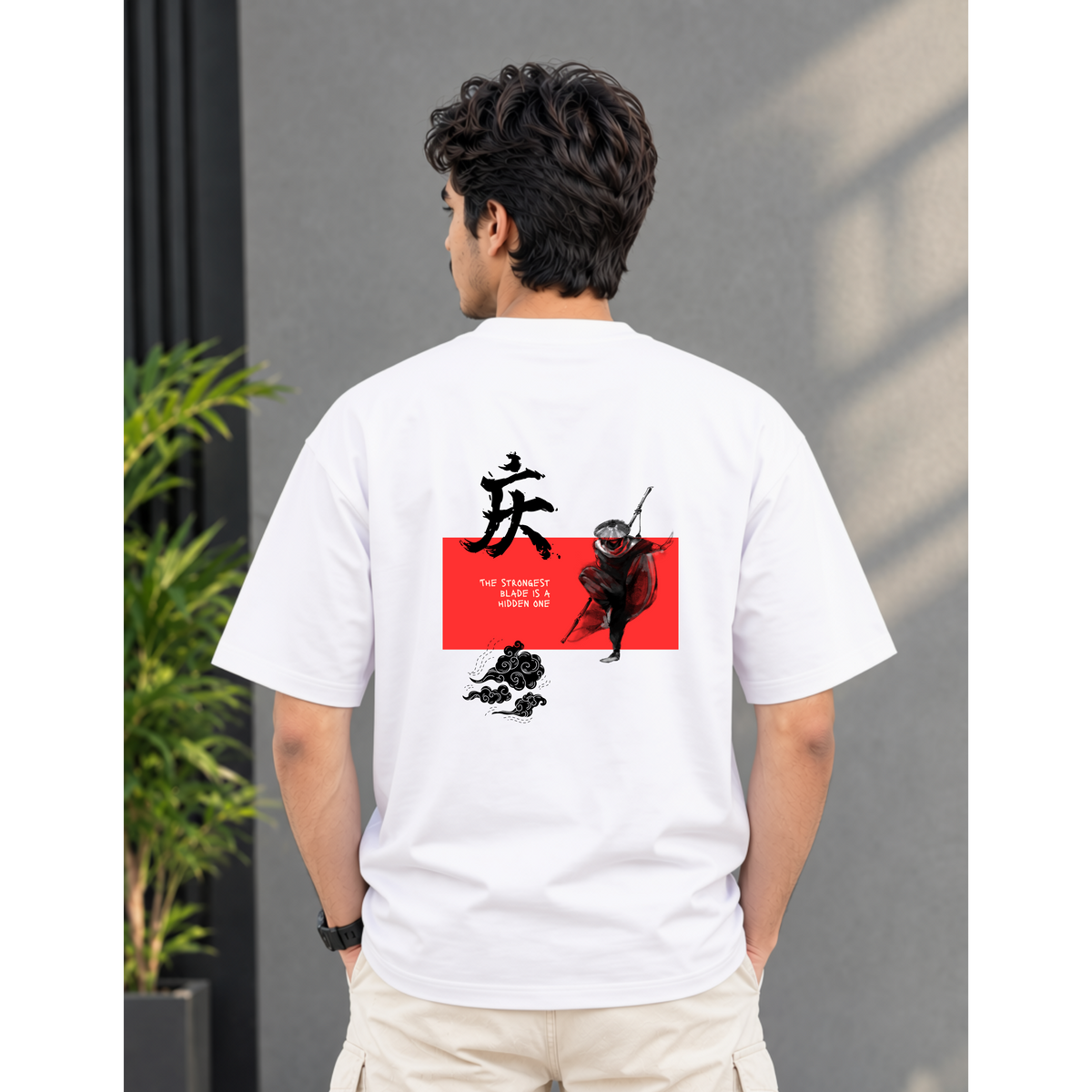 Men's Oversized Shadow Ninja Graphic T-Shirt - White Drop Shoulder