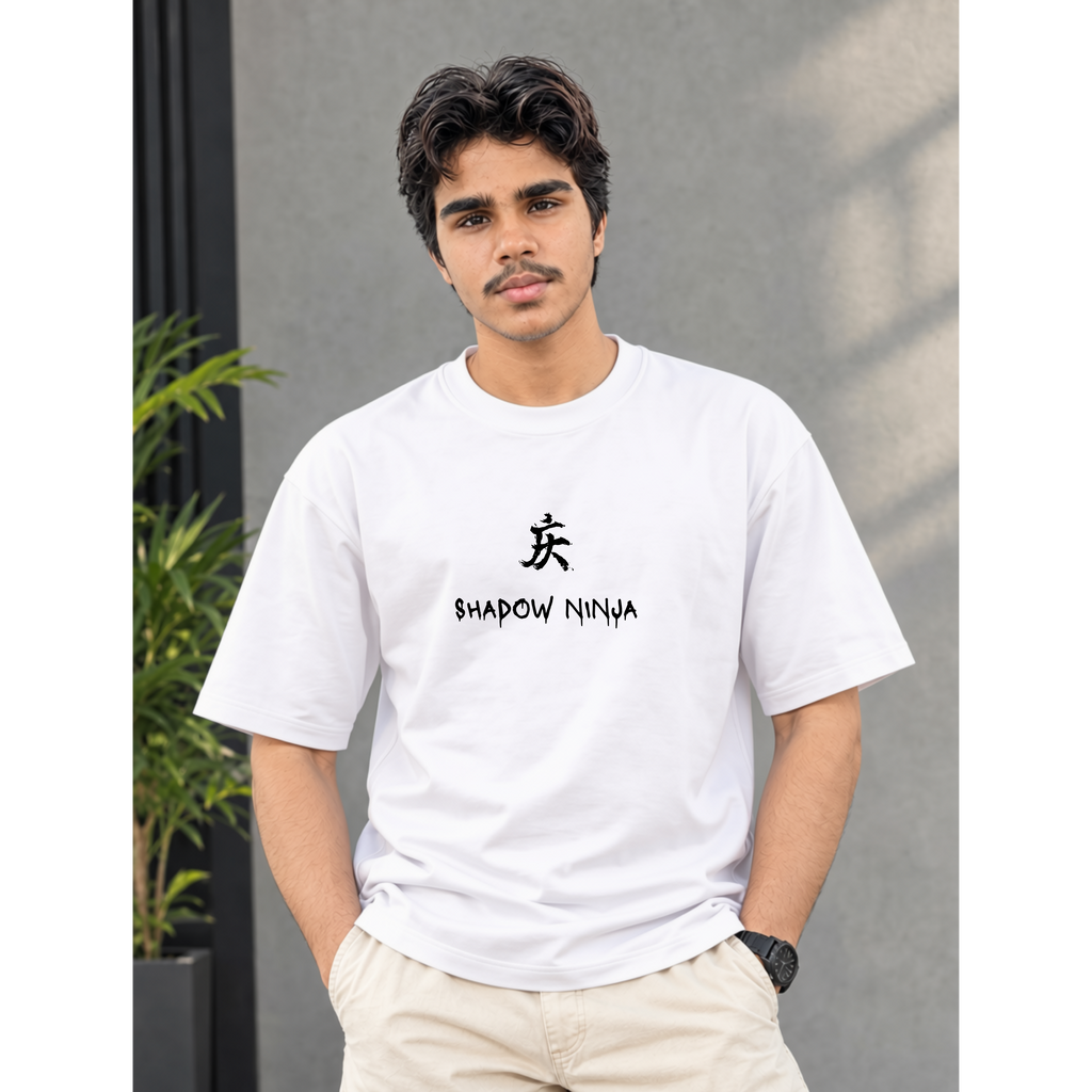 Men's Oversized Shadow Ninja Graphic T-Shirt - White Drop Shoulder