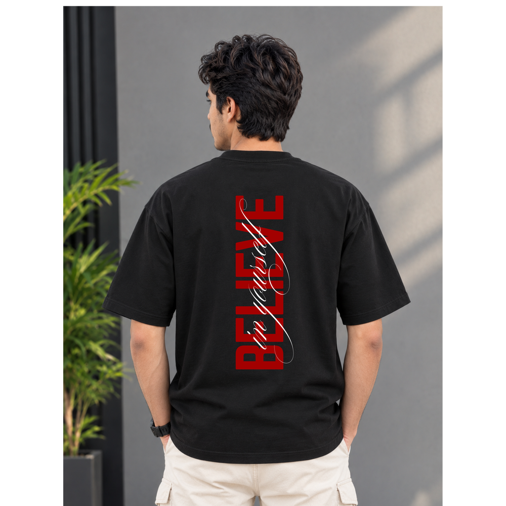 Men's Oversized Believe In Yourself Graphic T-Shirt - Drop Shoulder