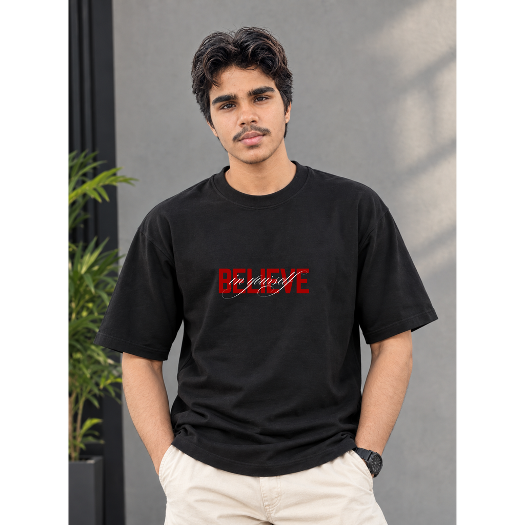 Men's Oversized Believe In Yourself Graphic T-Shirt - Drop Shoulder