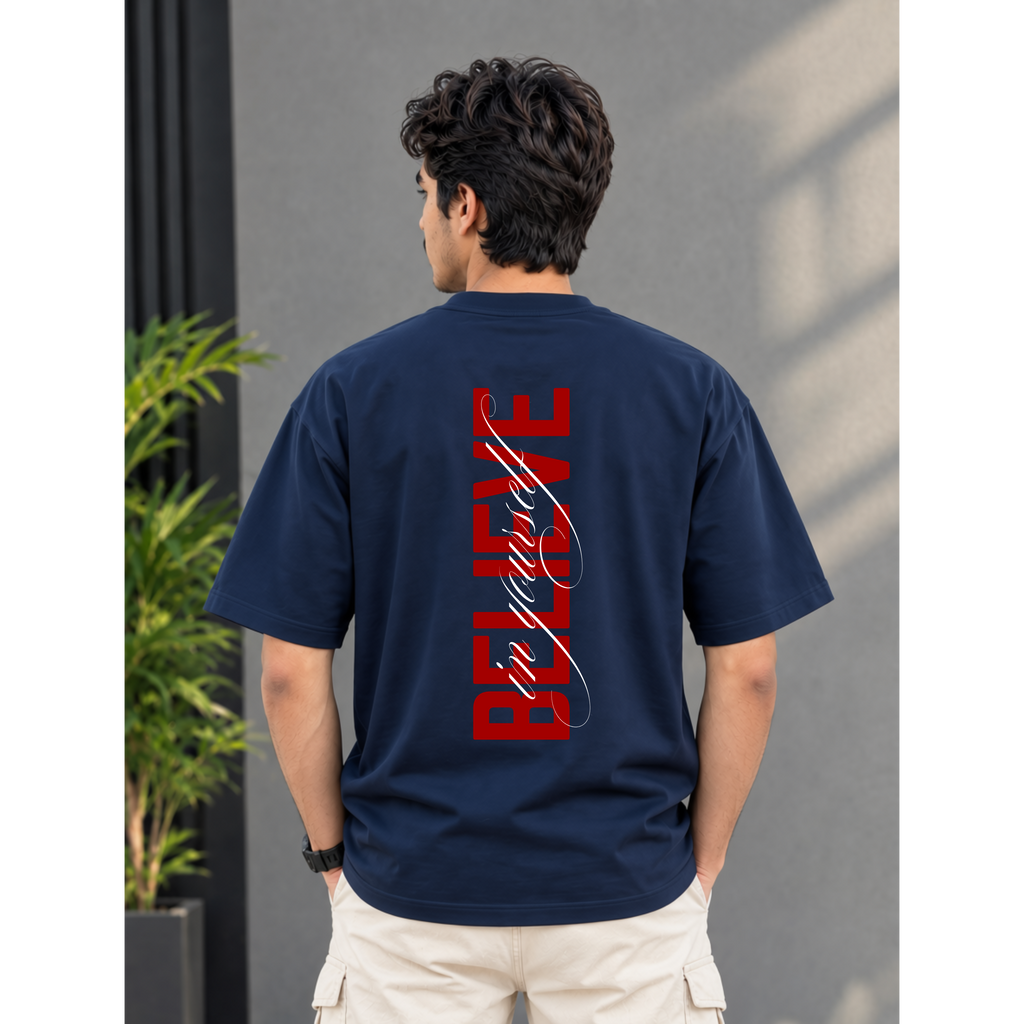 Men's Oversized Believe In Yourself Graphic T-Shirt - Drop Shoulder