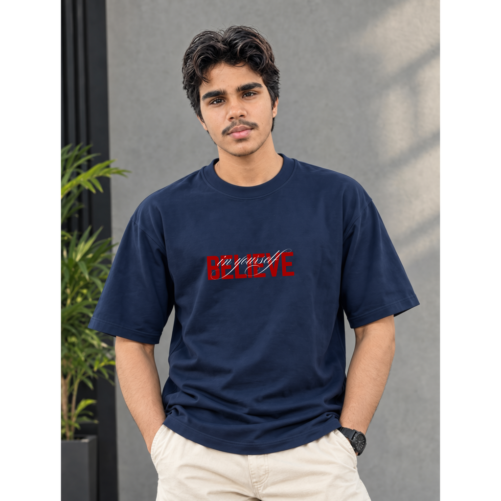 Men's Oversized Believe In Yourself Graphic T-Shirt - Drop Shoulder