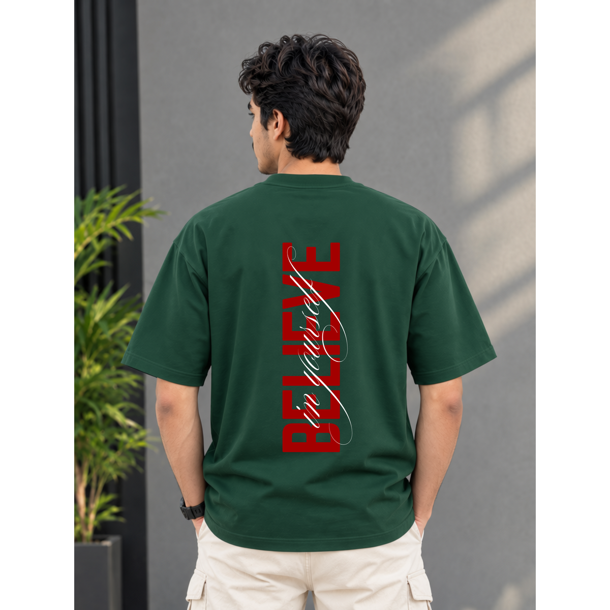 Men's Oversized Believe In Yourself Graphic T-Shirt - Drop Shoulder