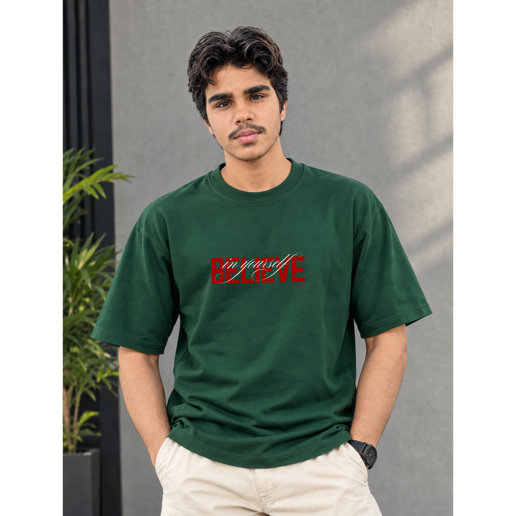 Men's Oversized Believe In Yourself Graphic T-Shirt - Drop Shoulder