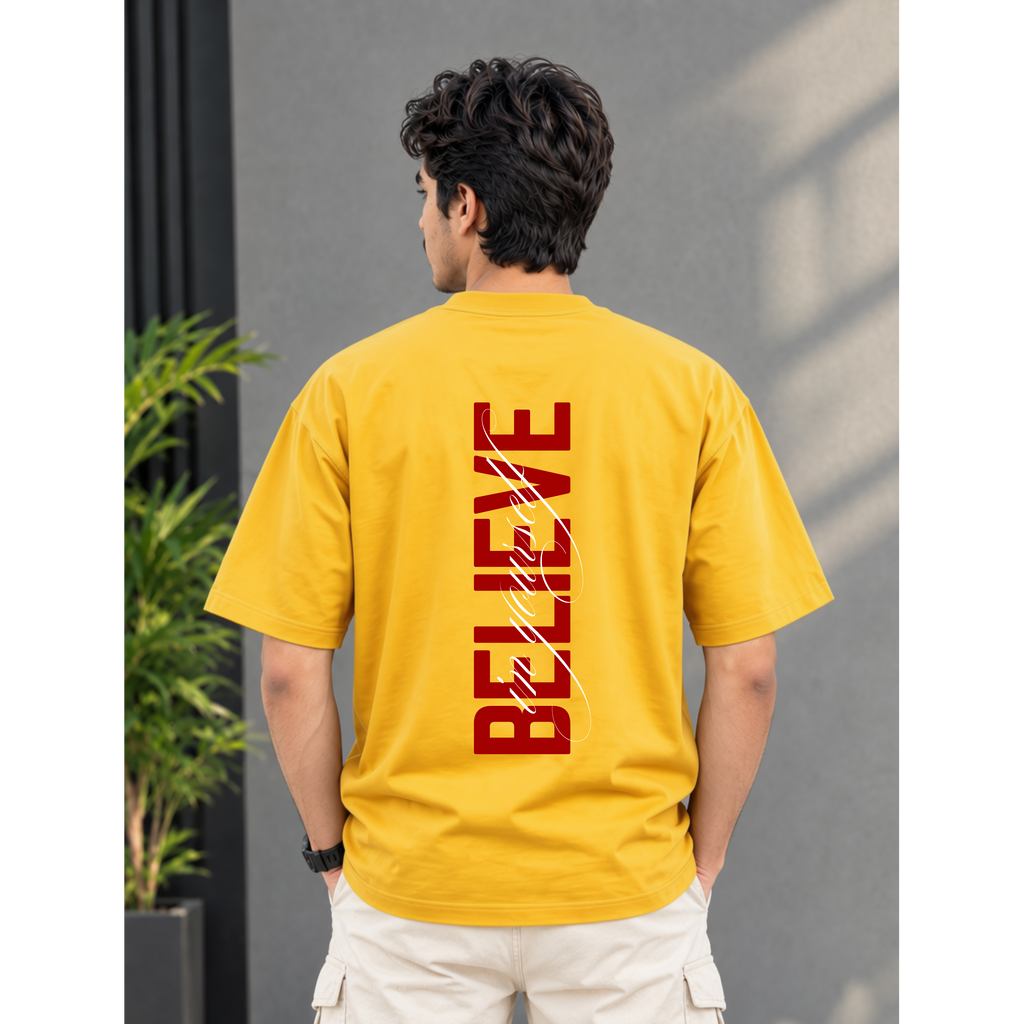 Men's Oversized Believe In Yourself Graphic T-Shirt - Drop Shoulder