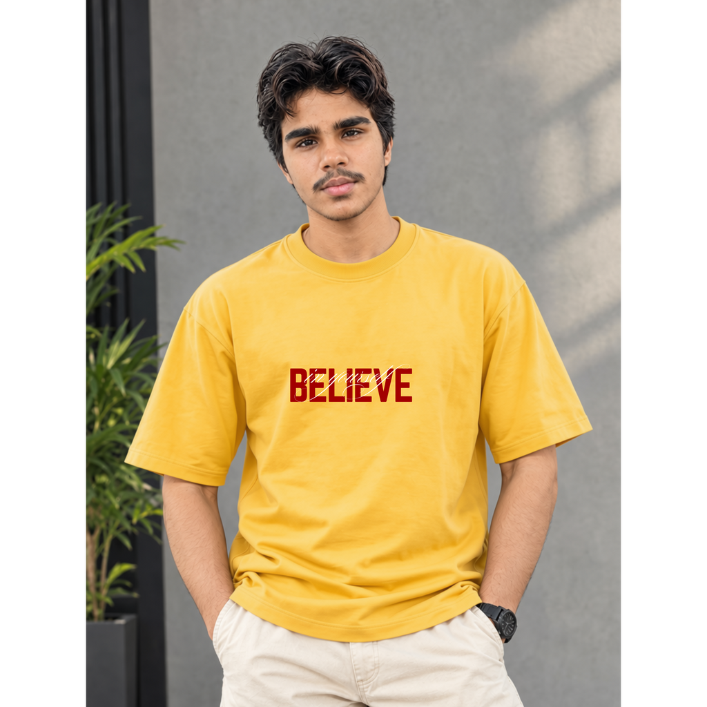Men's Oversized Believe In Yourself Graphic T-Shirt - Drop Shoulder