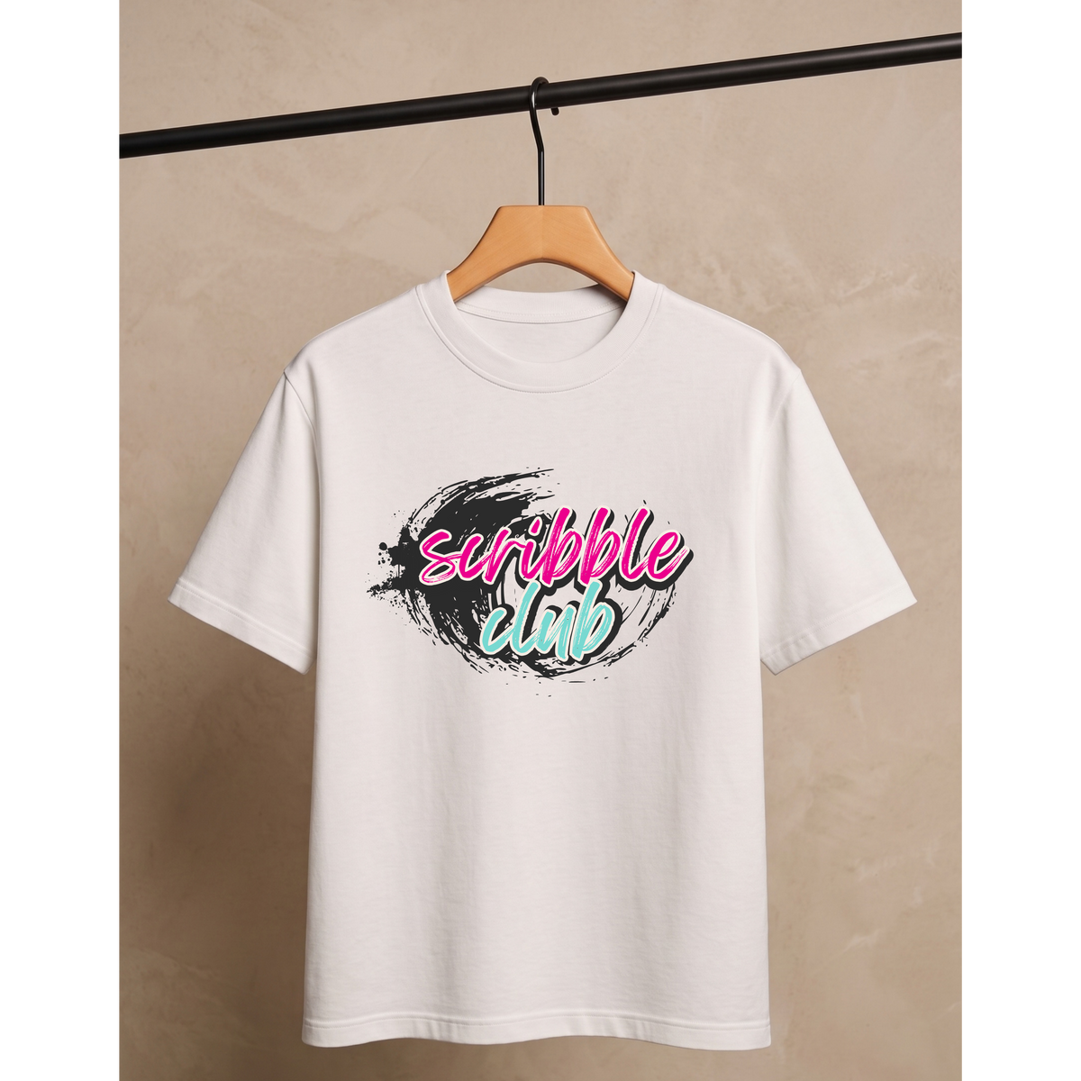 Men's Oversized Scribble Club Graphic T-Shirt - White Drop Shoulder