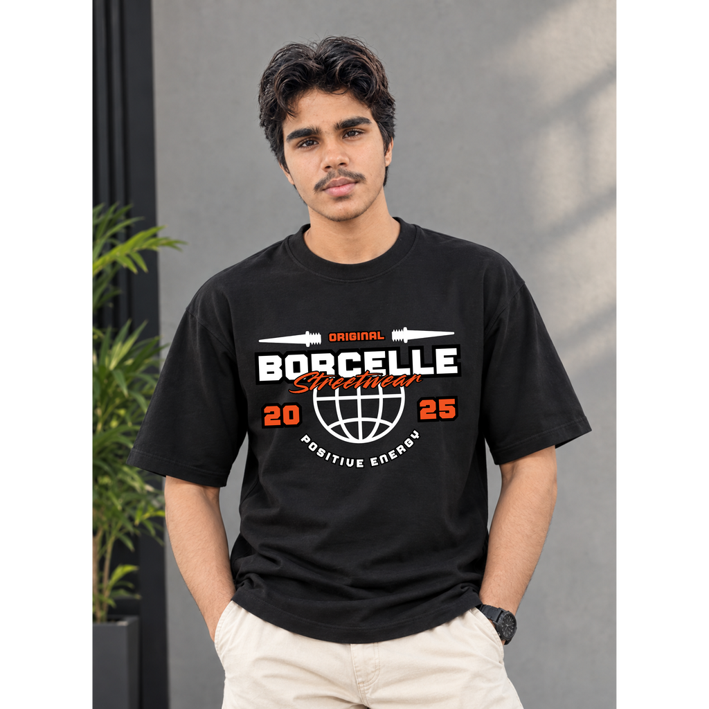 Men's Oversized Borcelle Streetwear Graphic T-Shirt - Drop Shoulder)