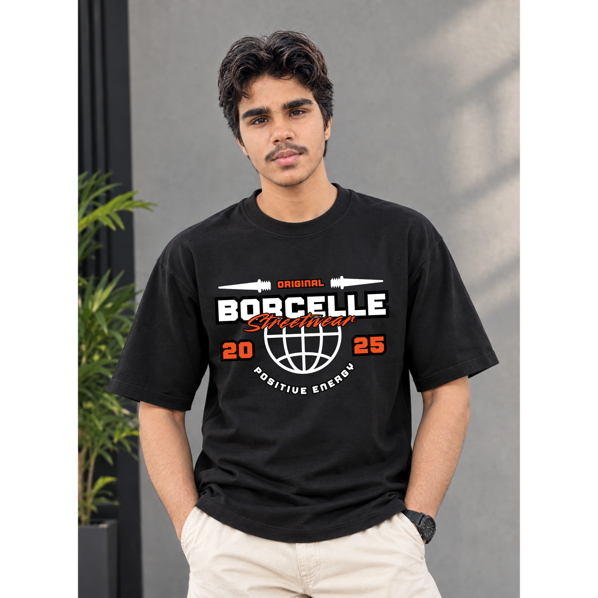 Men's Oversized Borcelle Streetwear Graphic T-Shirt - Drop Shoulder)