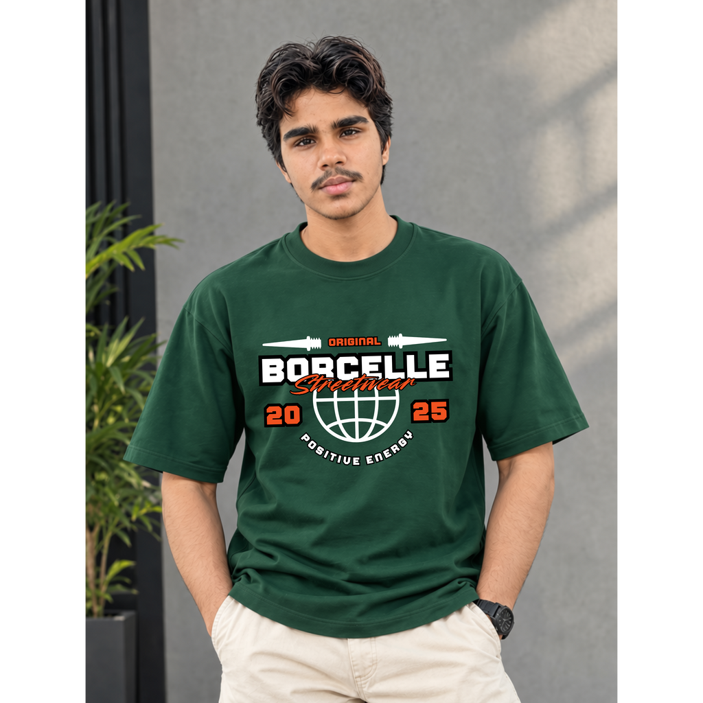 Men's Oversized Borcelle Streetwear Graphic T-Shirt - Drop Shoulder)