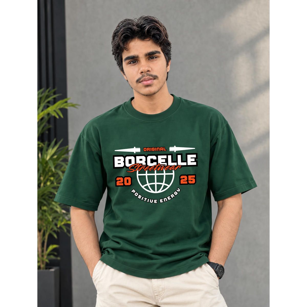 Men's Oversized Borcelle Streetwear Graphic T-Shirt - Drop Shoulder)