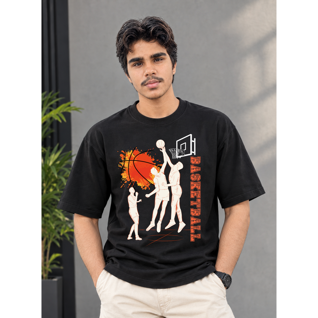 Men's Oversized Basketball Graphic T-Shirt - Drop Shoulder