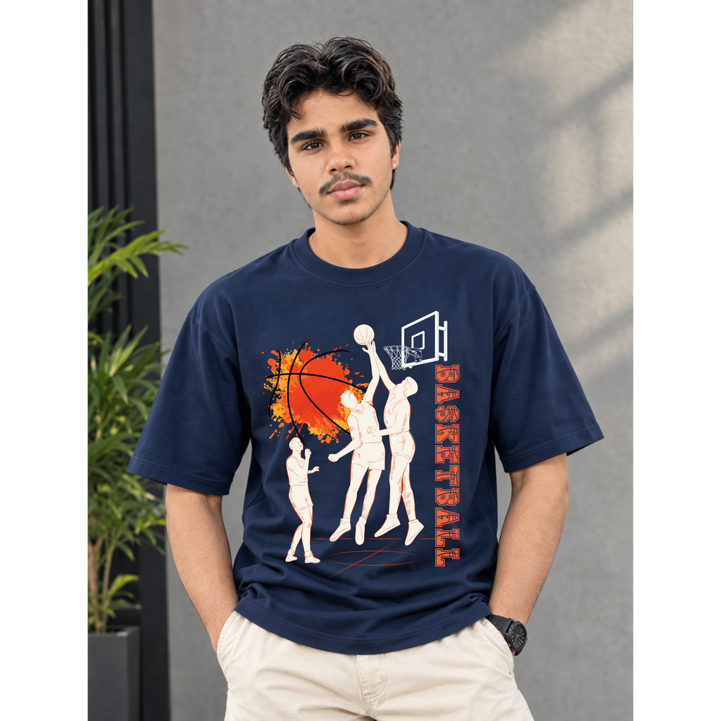 Men's Oversized Basketball Graphic T-Shirt - Drop Shoulder