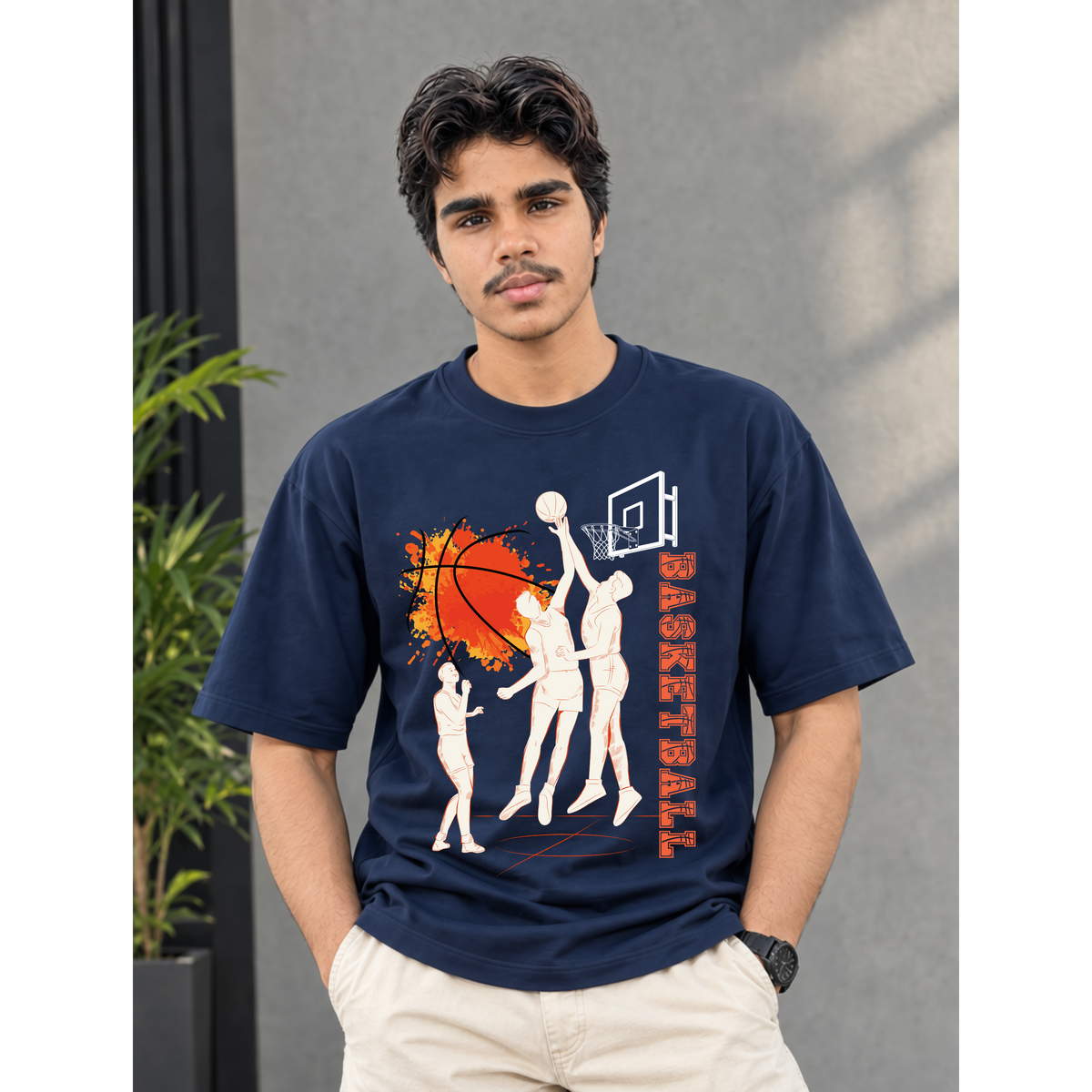 Men's Oversized Basketball Graphic T-Shirt - Drop Shoulder