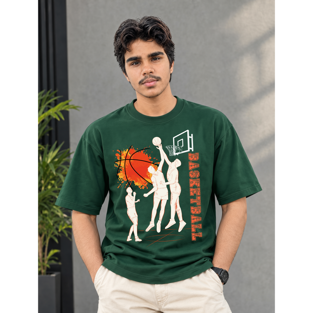Men's Oversized Basketball Graphic T-Shirt - Drop Shoulder