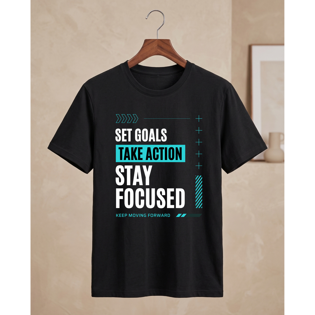 Men's Oversized Motivational Graphic T-Shirt - Black Drop Shoulder