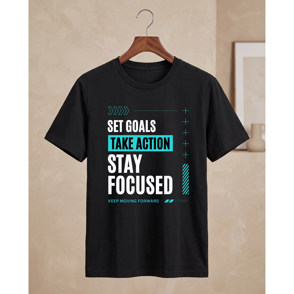 Men's Oversized Motivational Graphic T-Shirt - Black Drop Shoulder