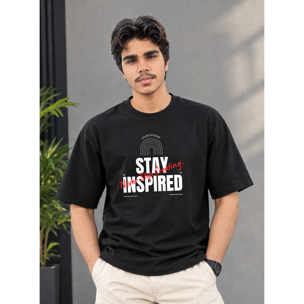 Men's Oversized Stay Inspired Graphic T-Shirt - Drop Shoulder