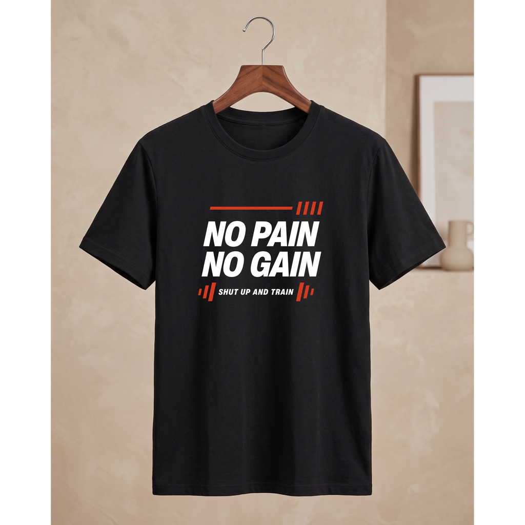 Men's Oversized No Pain No Gain Gym T-Shirt - Black Drop Shoulder