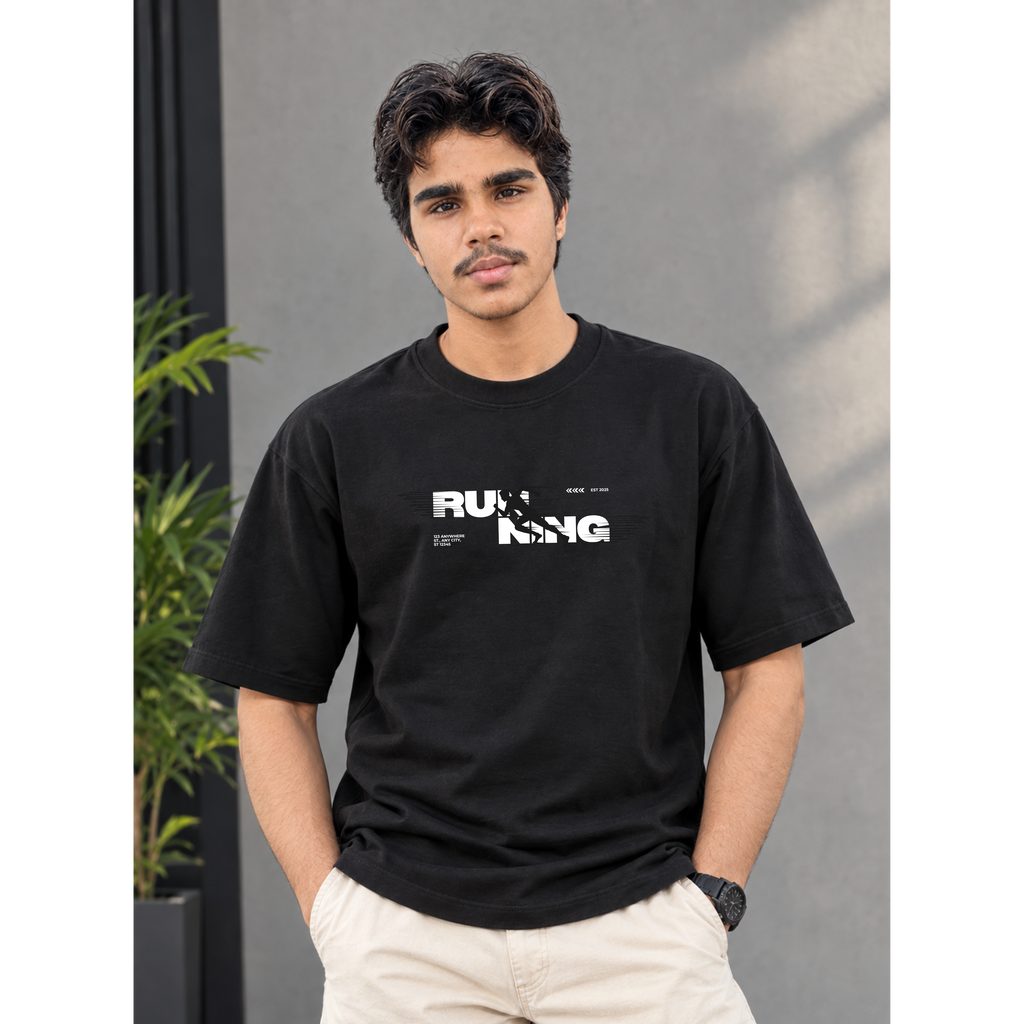 Men's Oversized Running Speed Graphic T-Shirt - Drop Shoulder