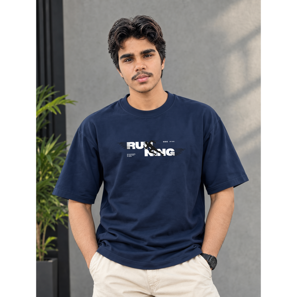 Men's Oversized Running Speed Graphic T-Shirt - Drop Shoulder