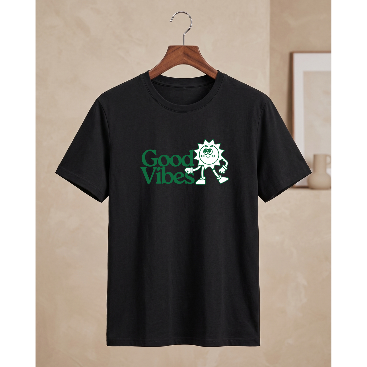 Men's Oversized Good Vibes Graphic T-Shirt - Black Drop Shoulder