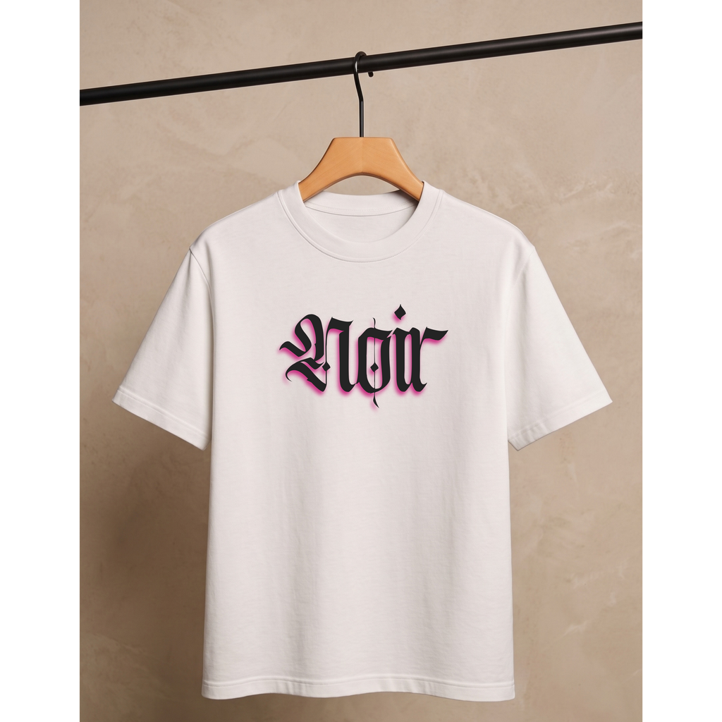 Men's Oversized Noir Gothic Graphic T-Shirt - White Drop Shoulder