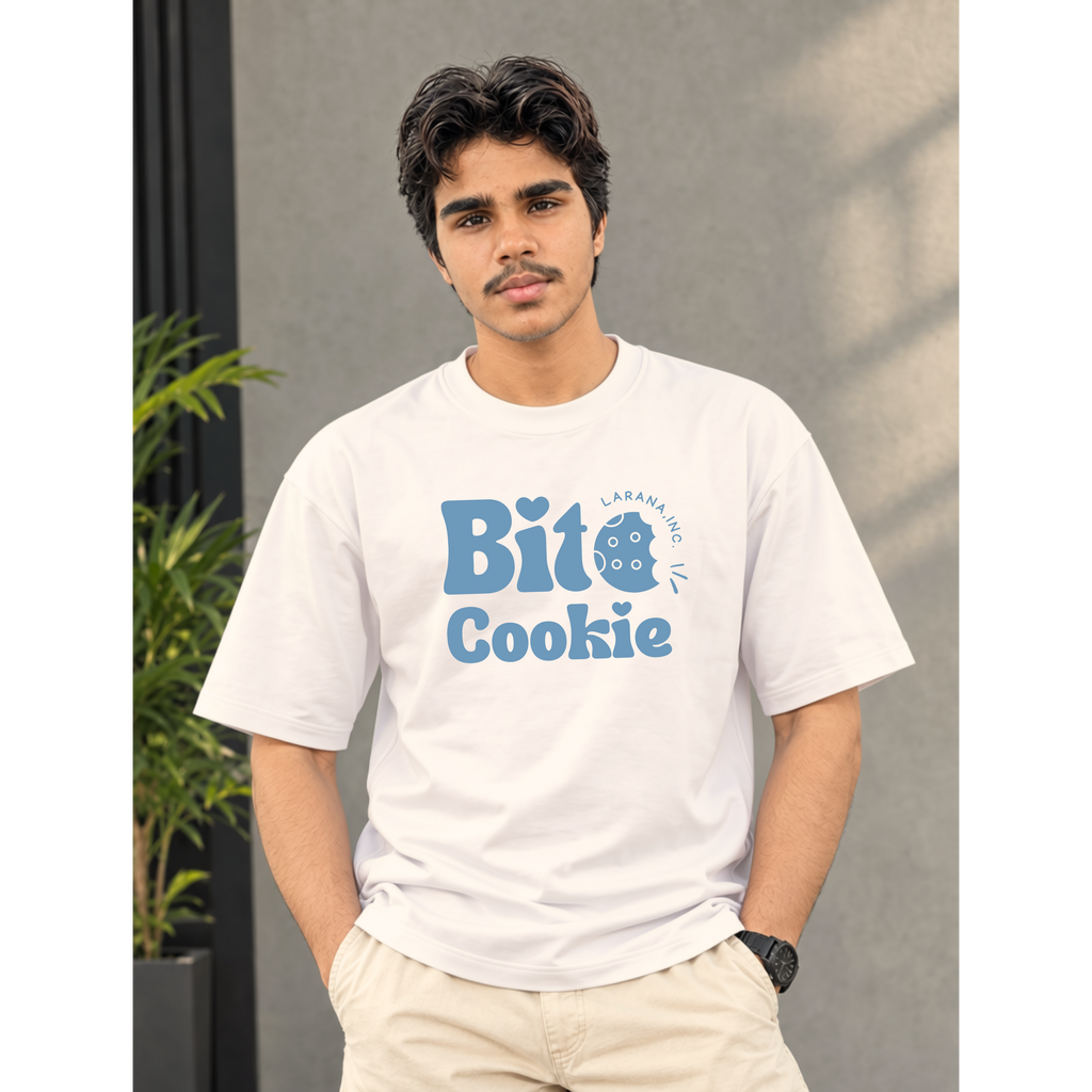 Men's Oversized Bit Cookie Graphic T-Shirt - White Drop Shoulder
