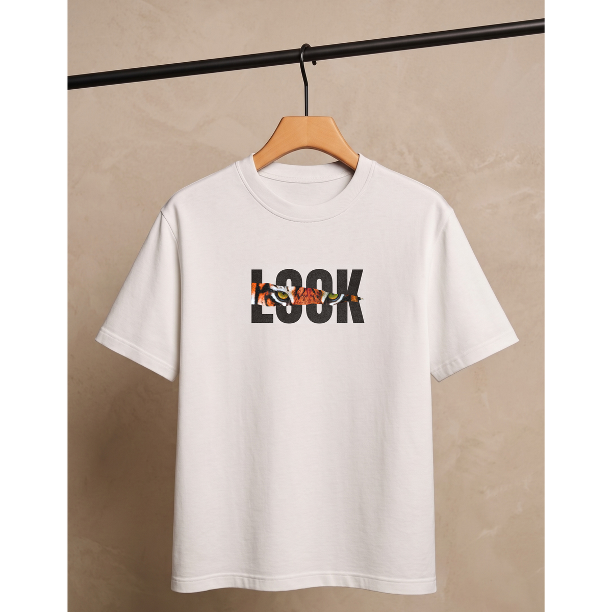 Men's Oversized Tiger Eyes "Look" Graphic T-Shirt - White Drop Shoulder