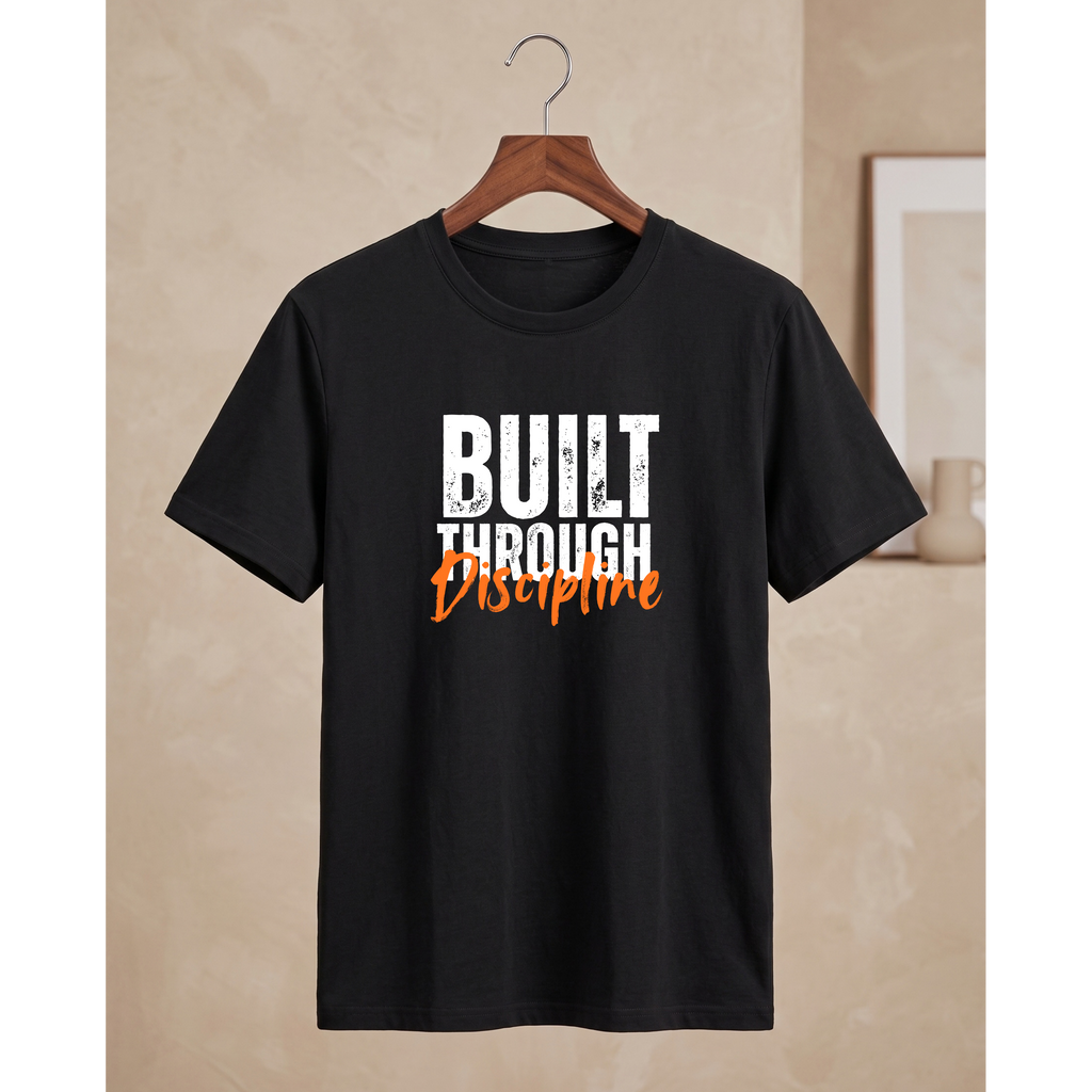 Men'Men's Oversized Built Through Discipline T-Shirt - Black Drop Shoulder