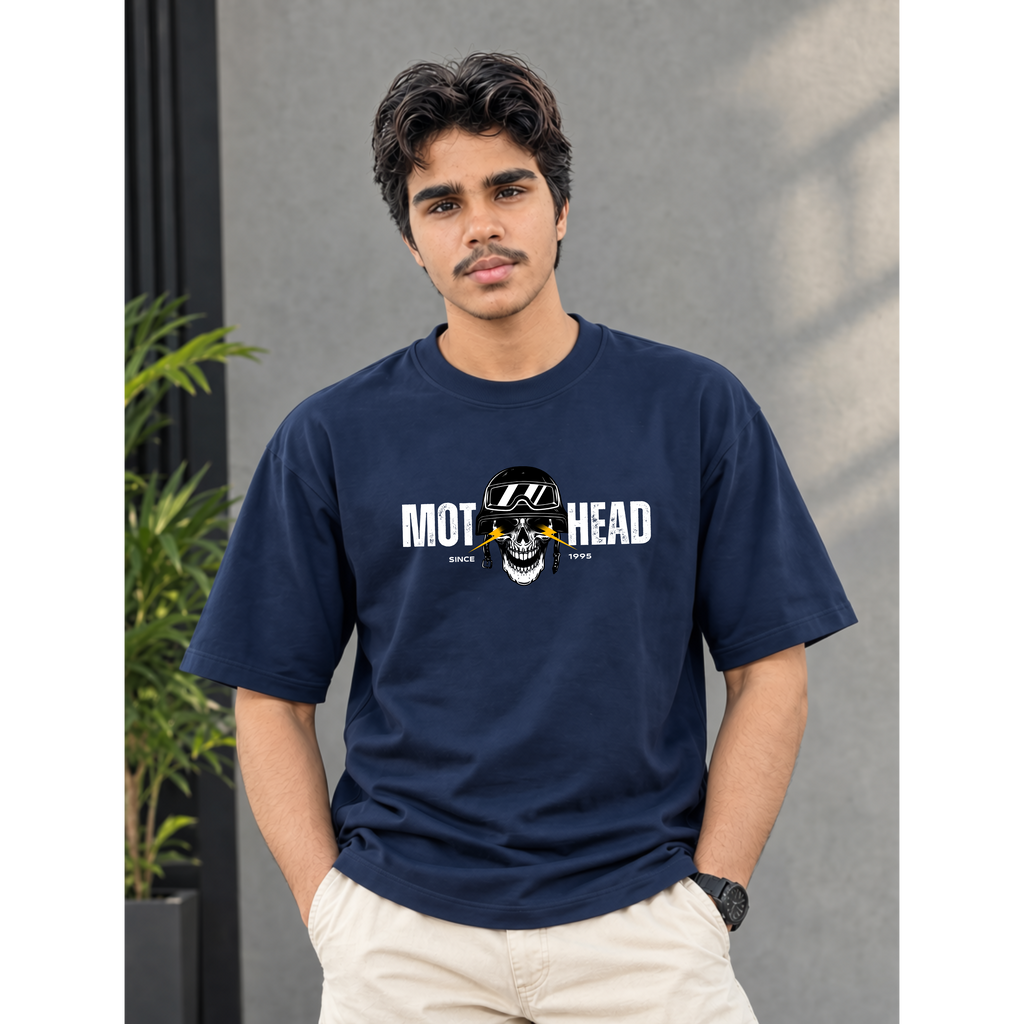 Men's Oversized Mot Head Skull Graphic T-Shirt - Drop Shoulder